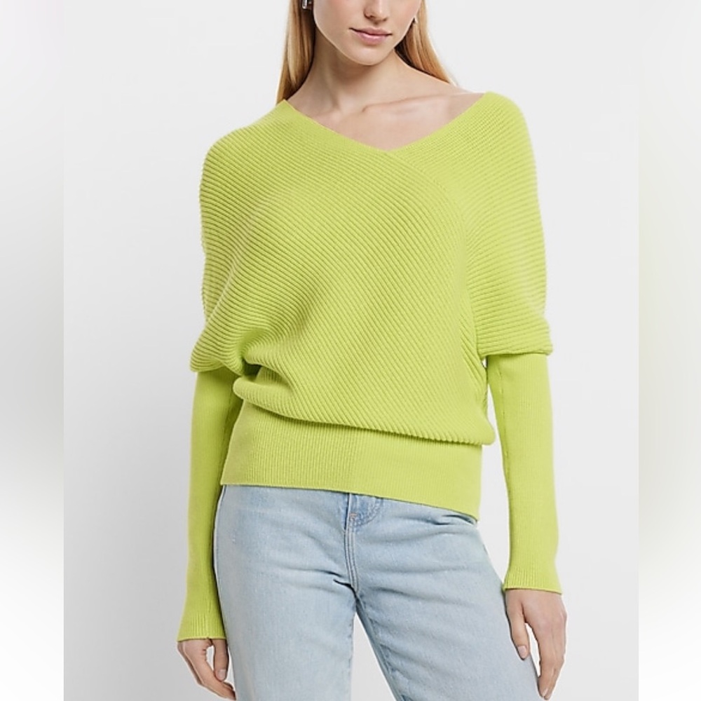 NEW Express Asymmetrical V-neck Long Sleeve Banded Bottom Sweater - size XL